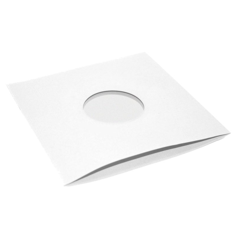 12 weiße Polybags (gefütterte Papierinnenhülle) 90 g/m² mit Mittelsichtlöchern unbedruckt